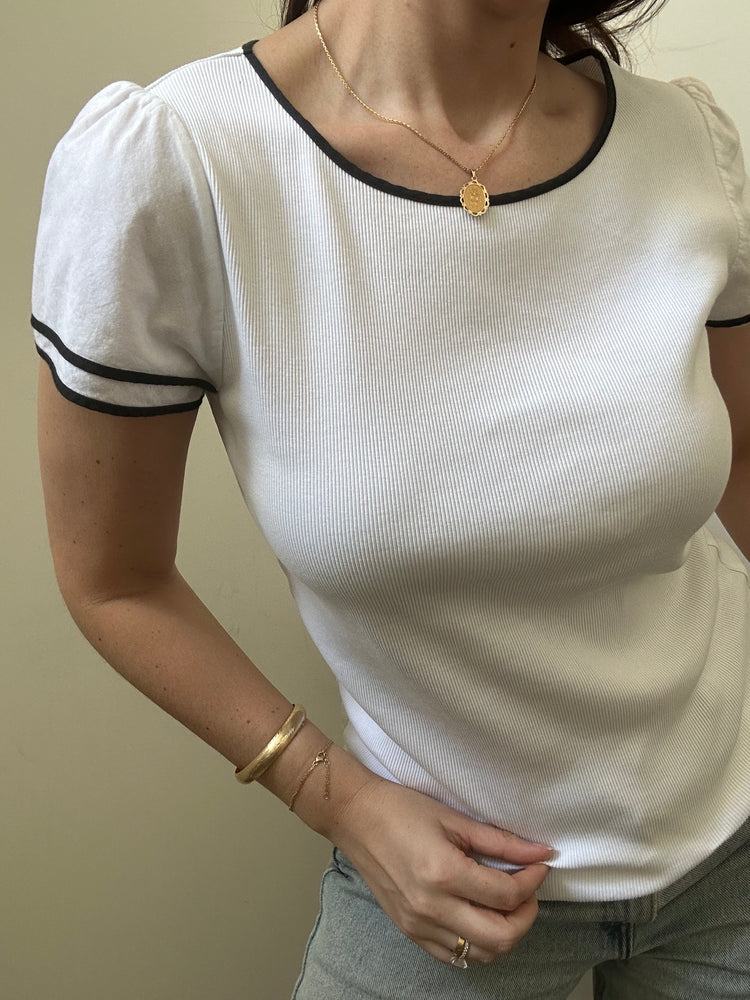 Vintage Ralph Lauren White Top With Black Trim Size Large