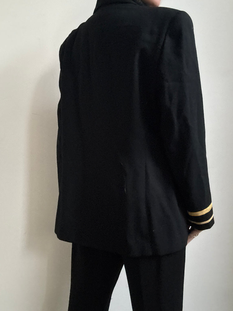 Vintage Military Wool Jacket + Metal Gold Buttons Size 4-6