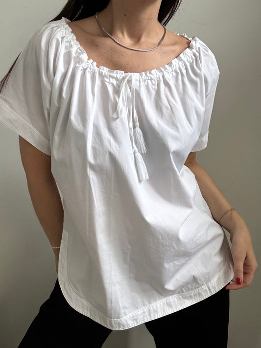 Vintage White Boatneck Blouse Size Large