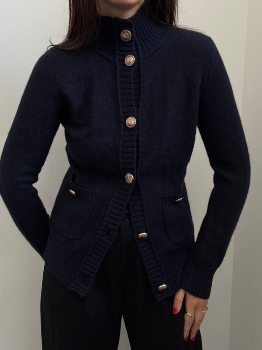 Vintage Bloomingdale's Cashmere Navy Cardigan Size XS