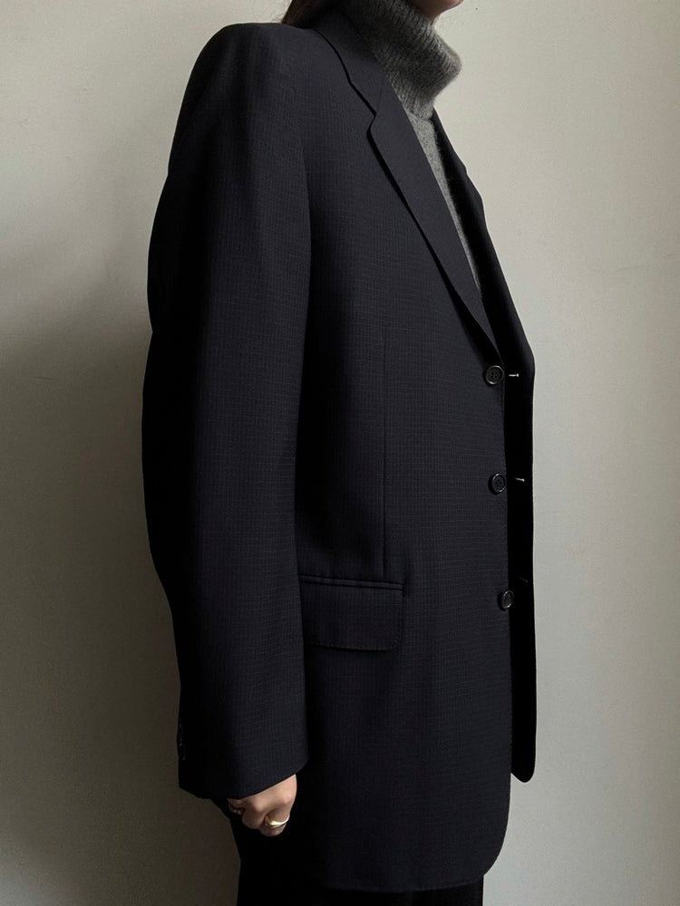 Vintage Italian Navy Blue Grid Blazer Size Large
