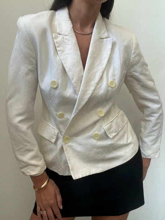 Vintage White Linen Blend Blazer Size Small