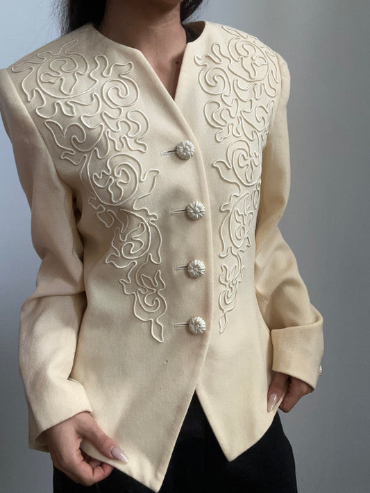 Vintage Cream Embroidered Blazer Size Small