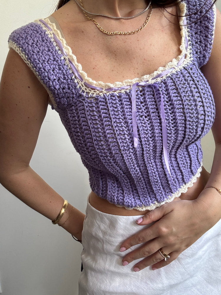 Vintage Hand Crotched Purple Top Size XS