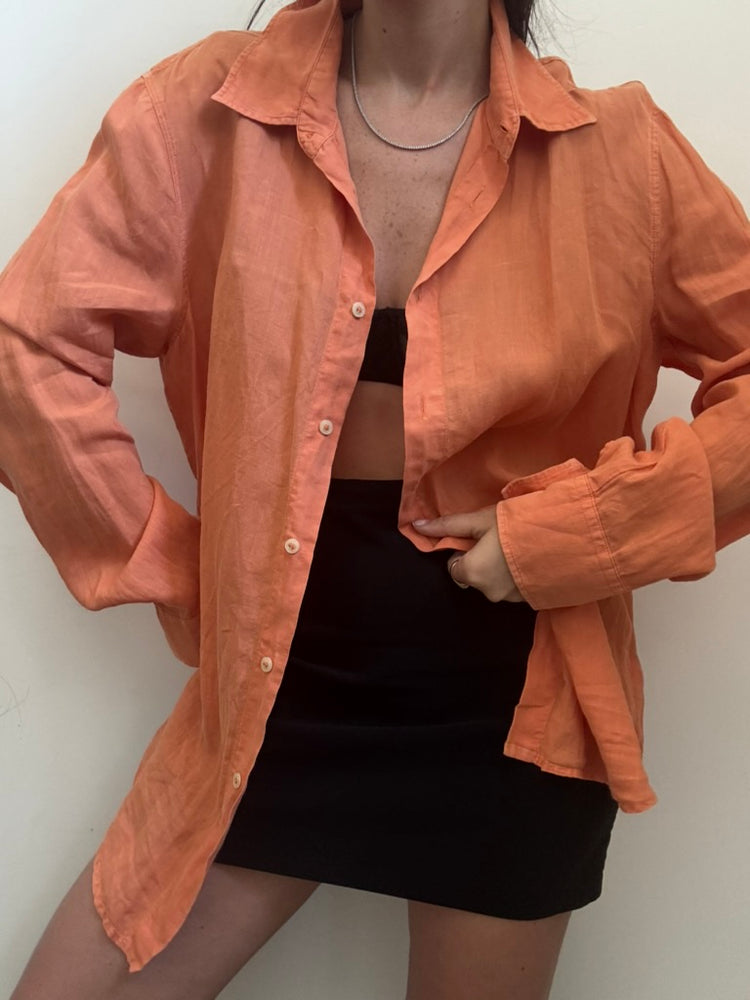 Orange Bamboo Button Down Top Size XL