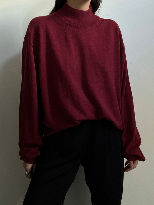 Vintage Red Merino Wool Mockneck Sweater Size XXL
