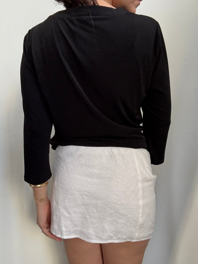 Vintage Black Crossover Long Sleeve Blouse Size Large