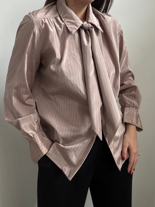 Vintage DVF Tan Striped Satin Button Up Size Medium