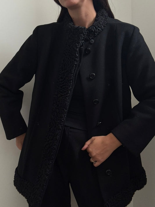 Vintage Persian Lamb Black Mid-Length Coat Size Small