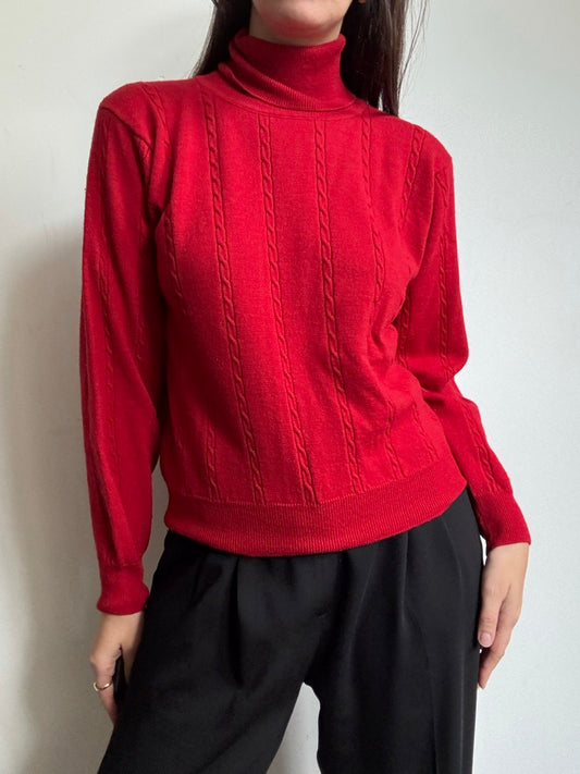 Vintage Red Merino Wool Turtleneck Size Small