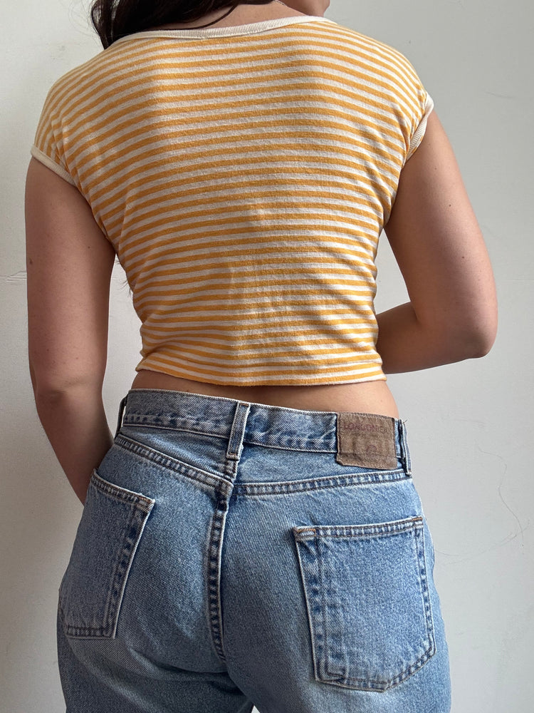 Vintage Yellow and White Striped Crop Top Size Small