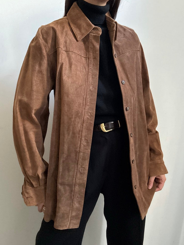 Vintage Brown Suede Buttoned Shacket Size Medium