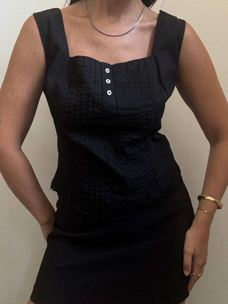 Vintage Black Linen Tank Top Size Medium