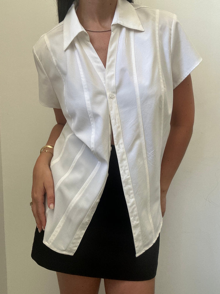 Vintage White Poplin Fitted Blouse Size Large