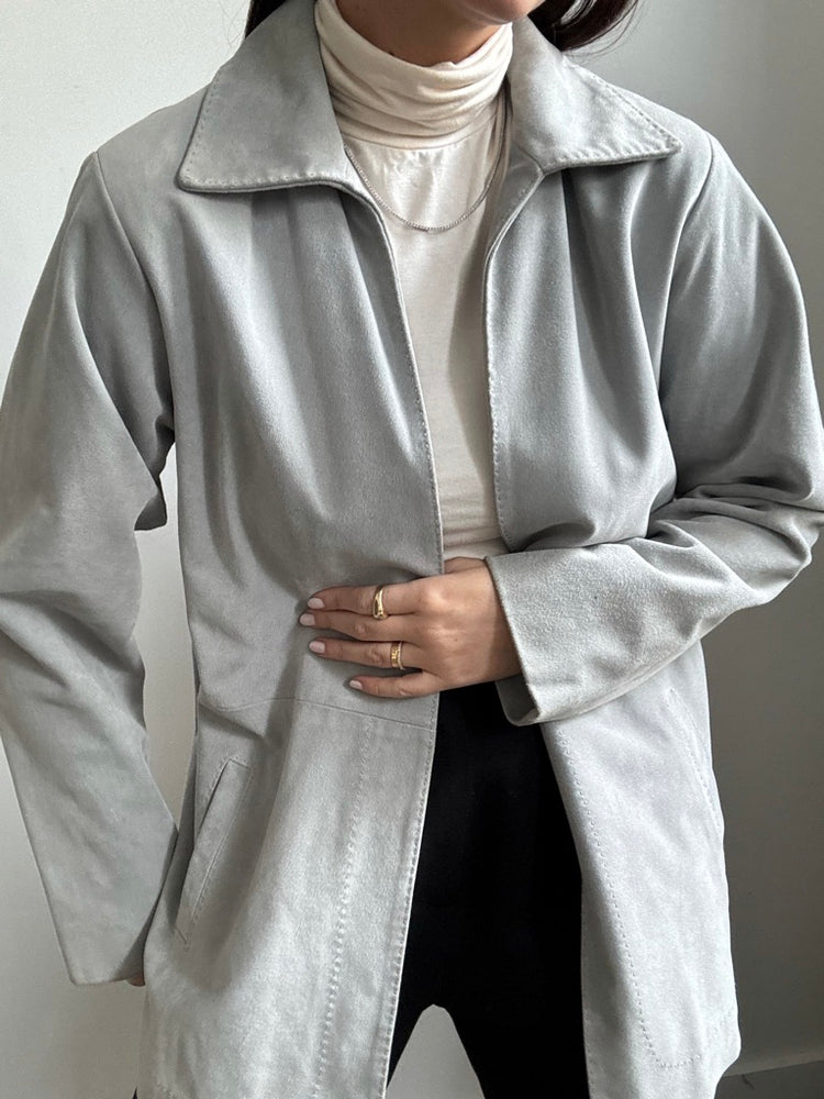 Vintage Ash Grey Suede Open Jacket Size Medium