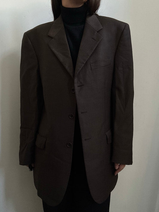 Vintage Italian Chocolate Brown Wool Blazer Size Large