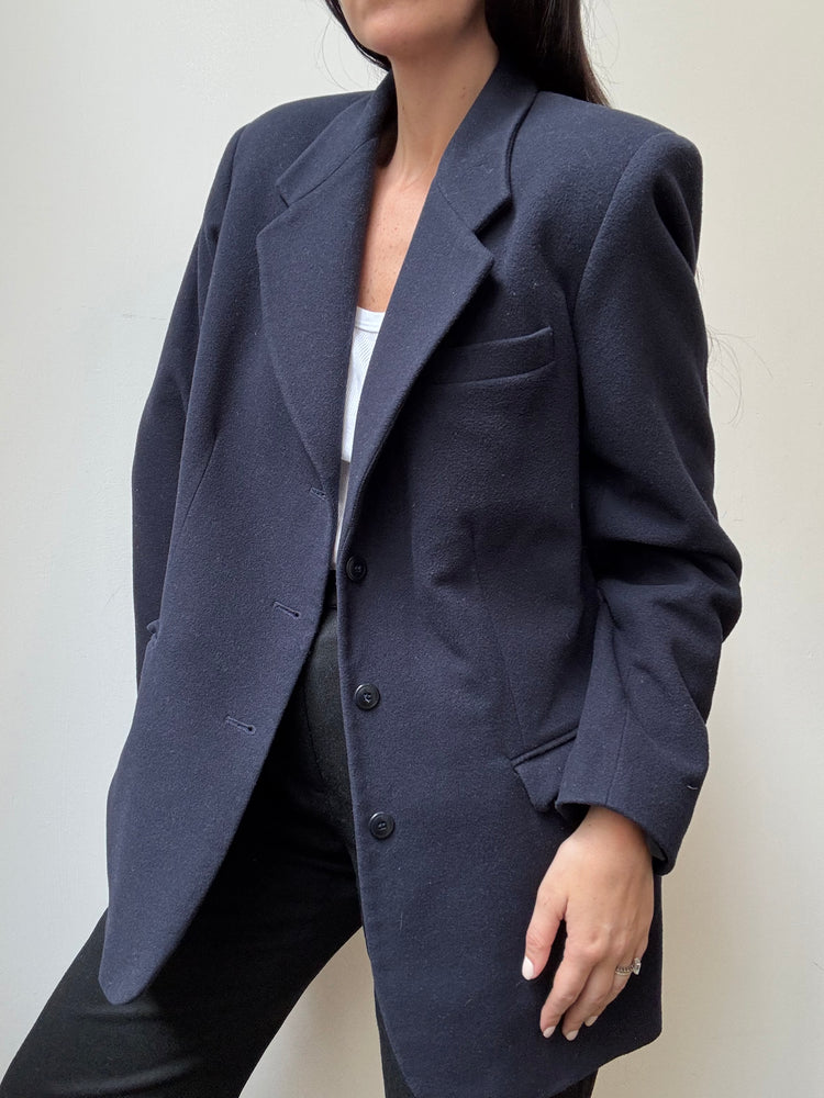 Vintage Navy Wool-Blend Tailored Blazer Size 10