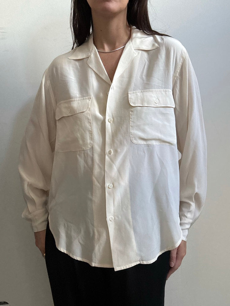 Vintage Ralph Lauren Cream Silk Blouse Size Large