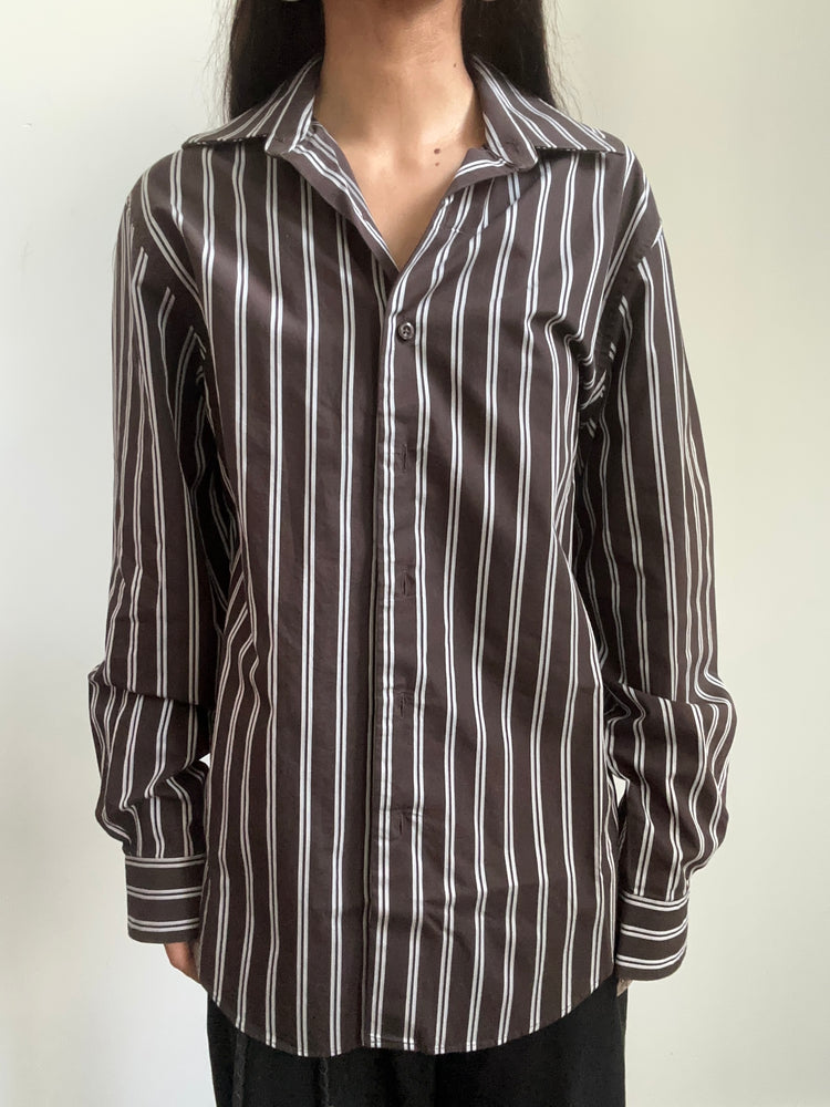 Vintage Brown + White Pinstriped Button-Up Size Small