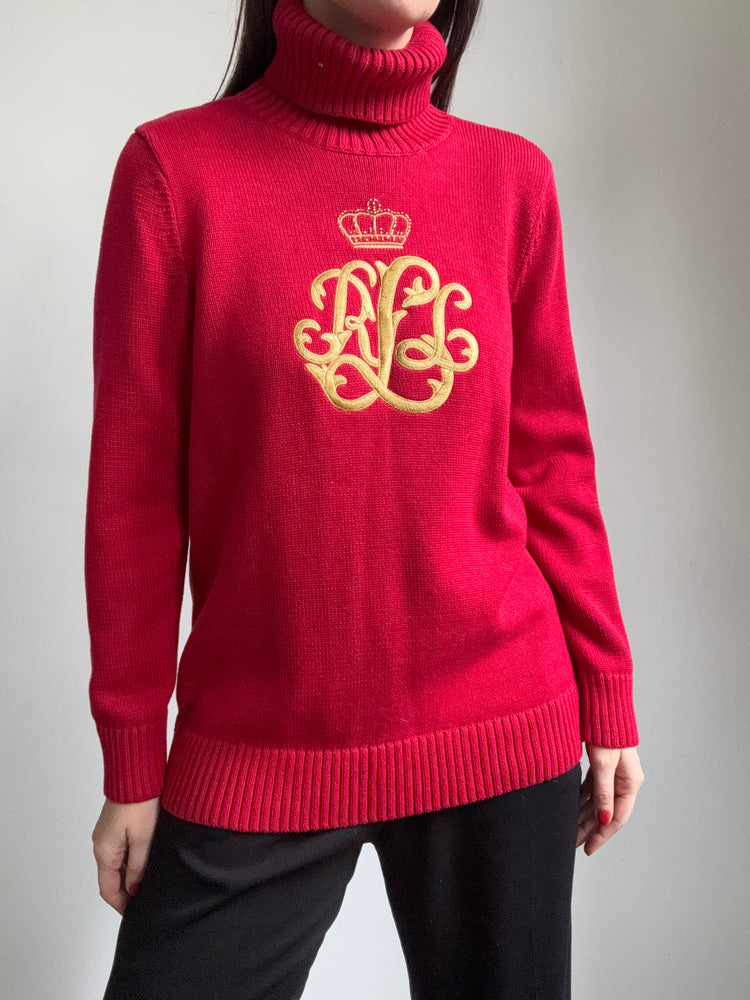 Vintage Red Ralph Lauren Embroidered Turtleneck Size Medium