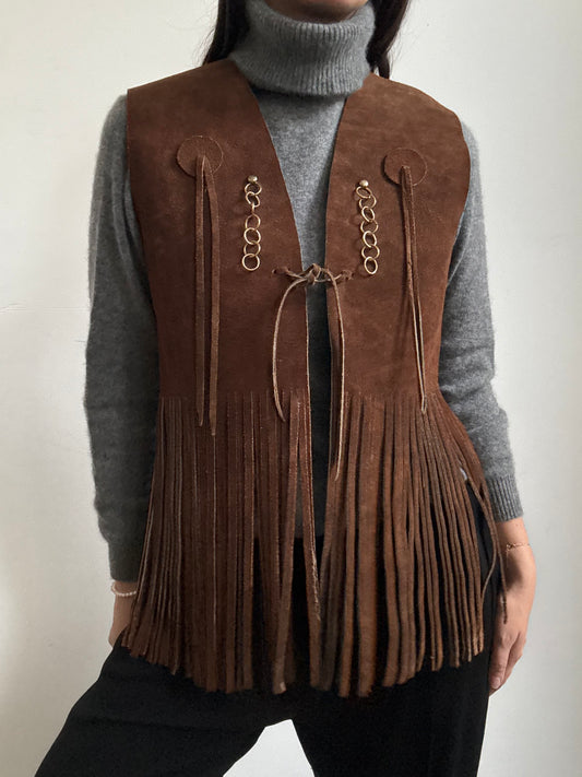 Vintage Genuine Suede Fringe Vest Size Small