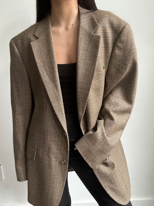 Vintage Beige Blend Plaid Blazer Size Large
