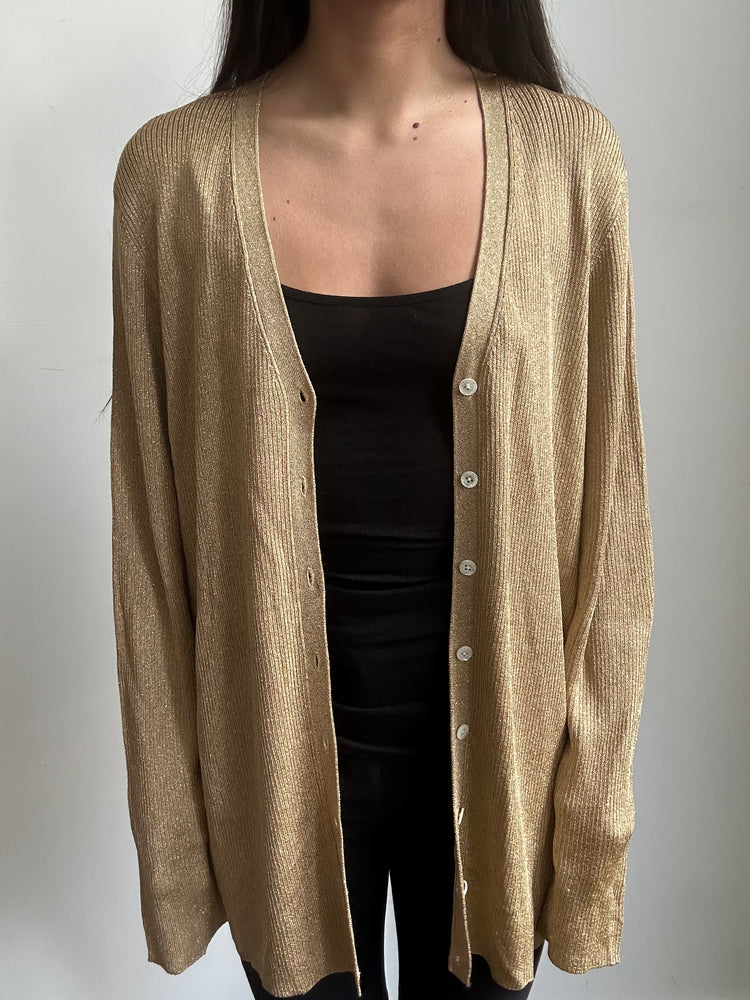 Vintage Ralph Lauren Gold Shimmery Cardigan Size 2XL