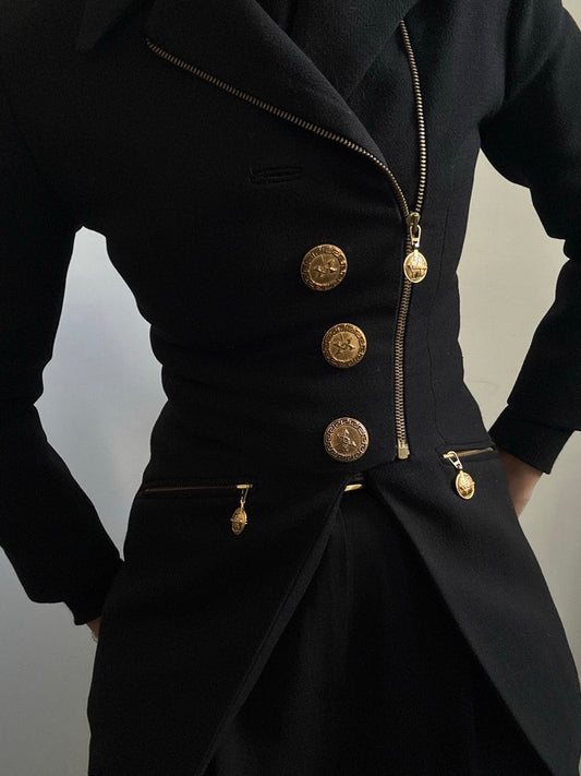 Vintage Verigo Paris Wool Black Zipped Jacket Size Small