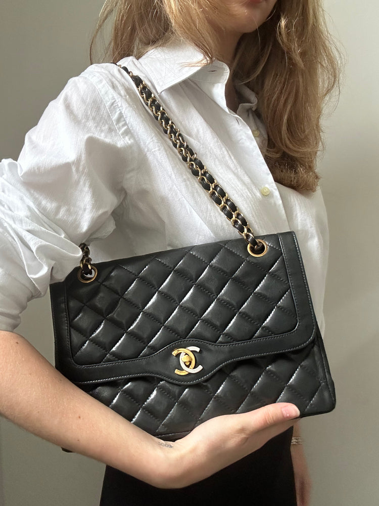 Vintage Two Toned Black Chanel 1991-1994 Flap Bag
