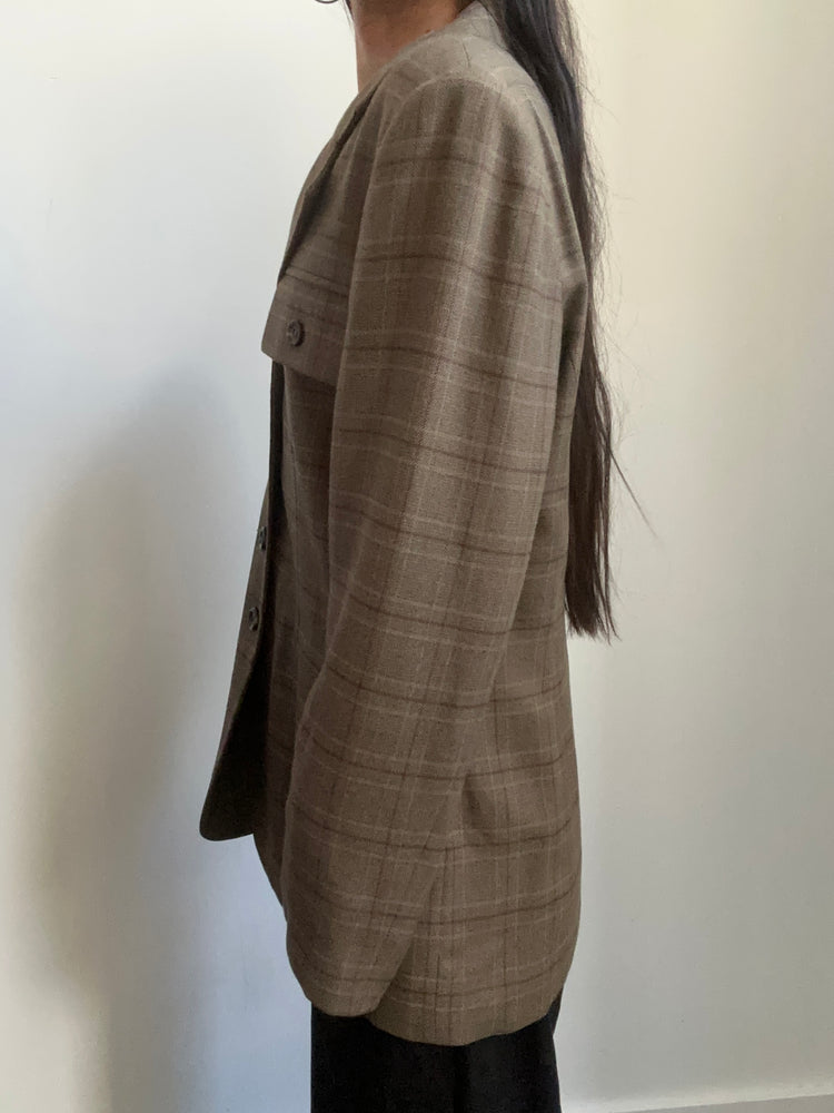 Vintage Brown Toned Plaid Blazer Size Large