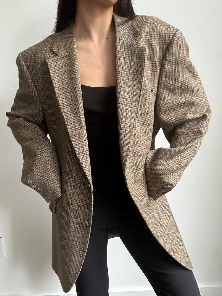 Vintage Beige Blend Plaid Blazer Size Large