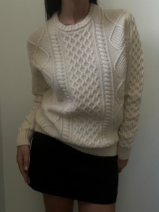Vintage Scottish Ivory Knit Sweater Size Small