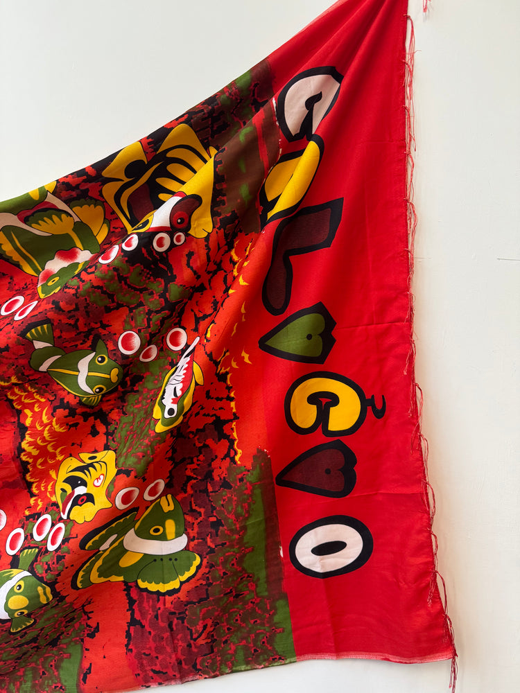 Vintage Red Curacao Wrap Sarong Scarf