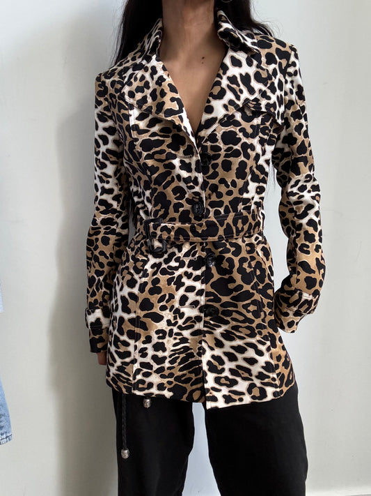 Vintage Leopard Print Belted Trench Size XS