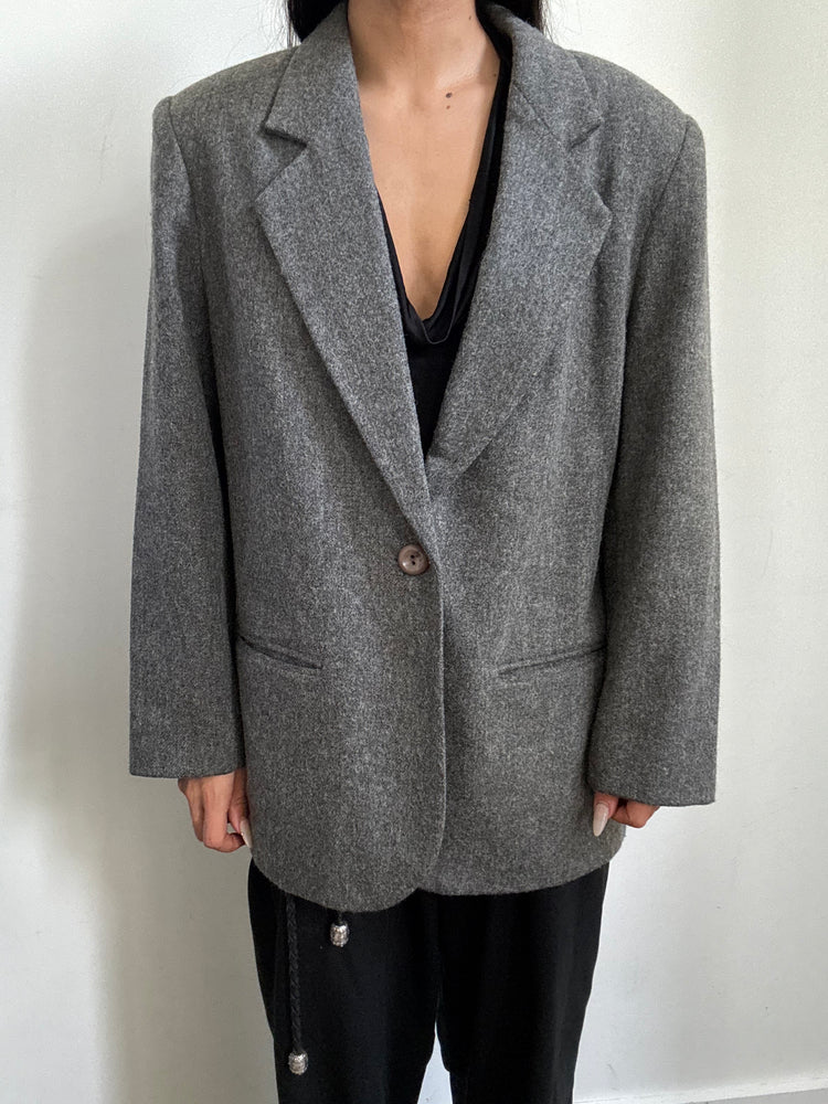 Vintage Gray Wool Blend Blazer Size Medium