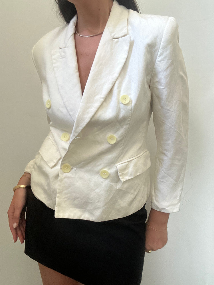 Vintage White Linen Blend Blazer Size Small