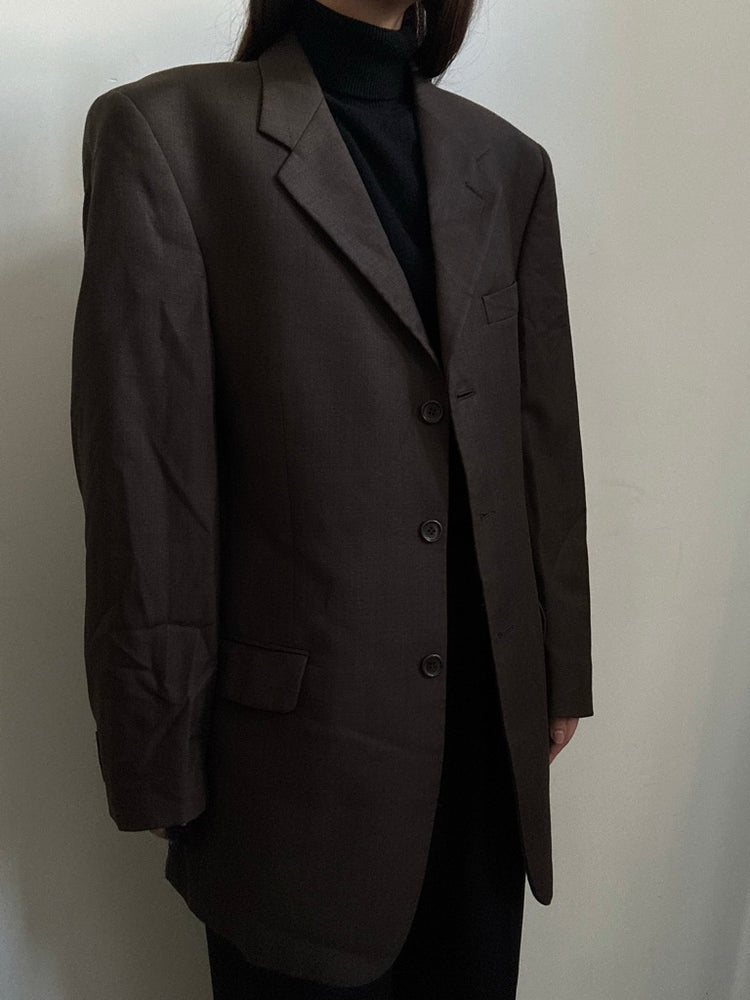 Vintage Italian Chocolate Brown Wool Blazer Size Large