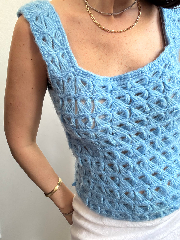 Vintage Handmade Crocheted Blue Top Size Medium