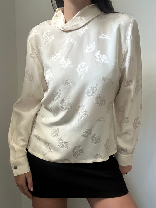 Vintage Ivory Silk Printed Blouse Size Small