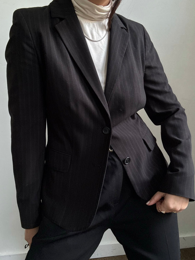 Vintage Calvin Klein Black Pinstripe Fitted Blazer Size Small