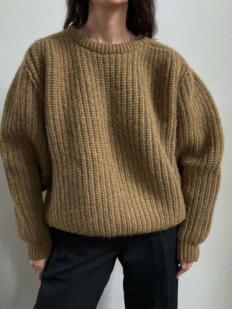 Vintage Hand Knit Brown Toned Irish Sweater Size Large