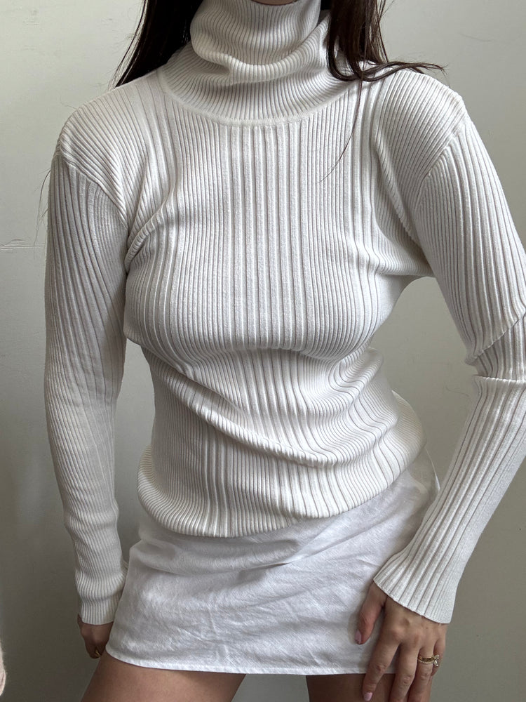 Vintage White Ribbed Turtleneck Size XL
