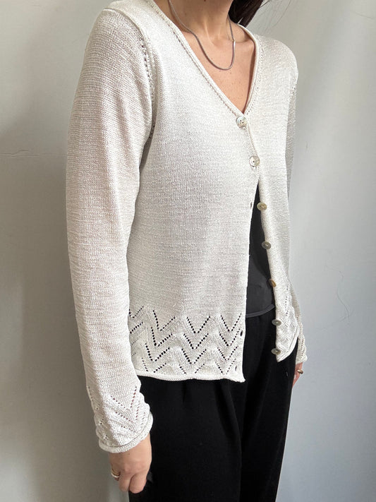 Vintage Oscar De La Renta Ivory Knit Cardigan Size Medium