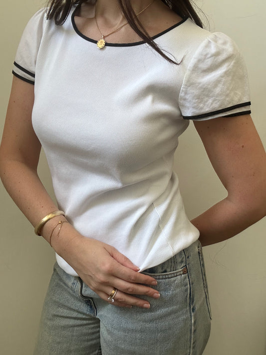 Vintage Ralph Lauren White Top With Black Trim Size Large