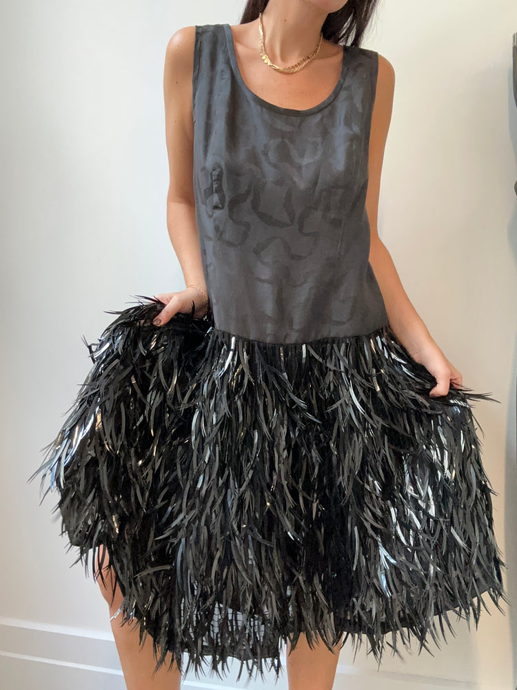 Vintage 60's Black Textured Fringe Sequin Dress Size L