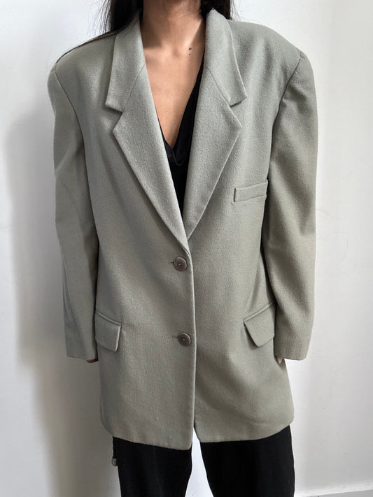 Vintage Green Cashmere Single-Breasted Blazer Size Large