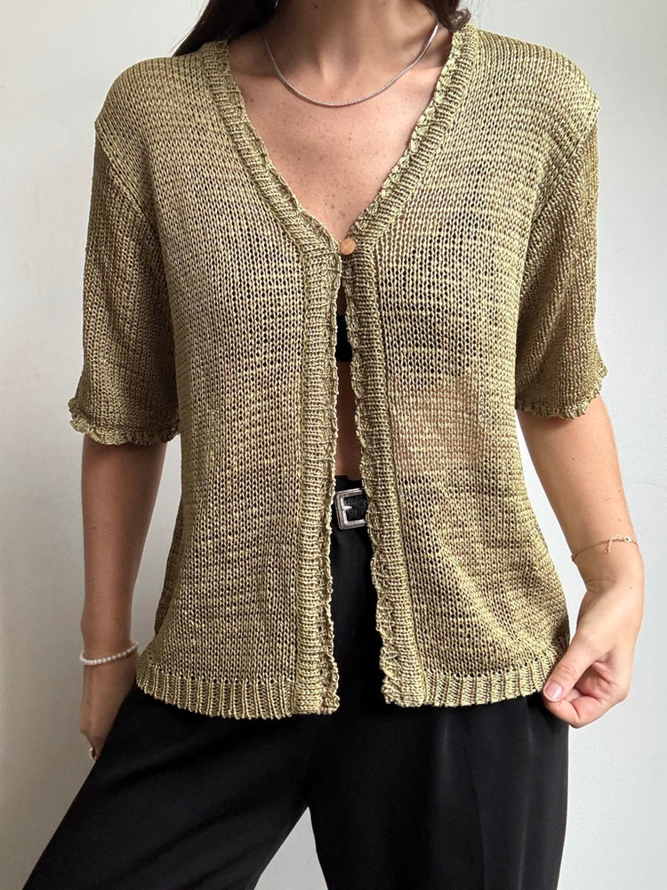 Vintage Green Knitted Half Sleeve Cardigan Size Large