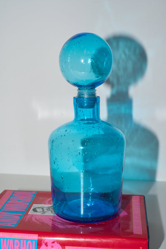 Vintage Teal Blue Glass Bubble Decanter
