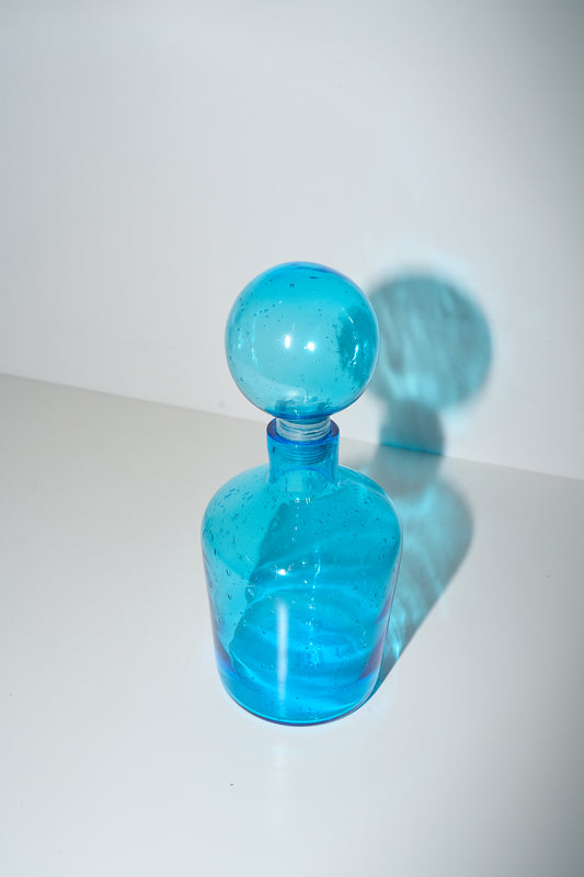 Vintage Teal Blue Glass Bubble Decanter