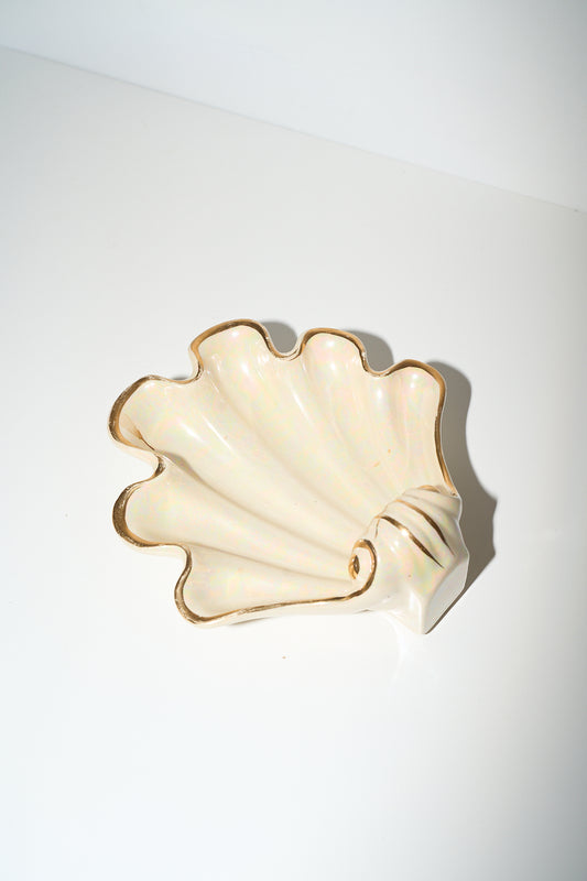 Vintage Ivory Catchall Shell Dish with Gold Detail